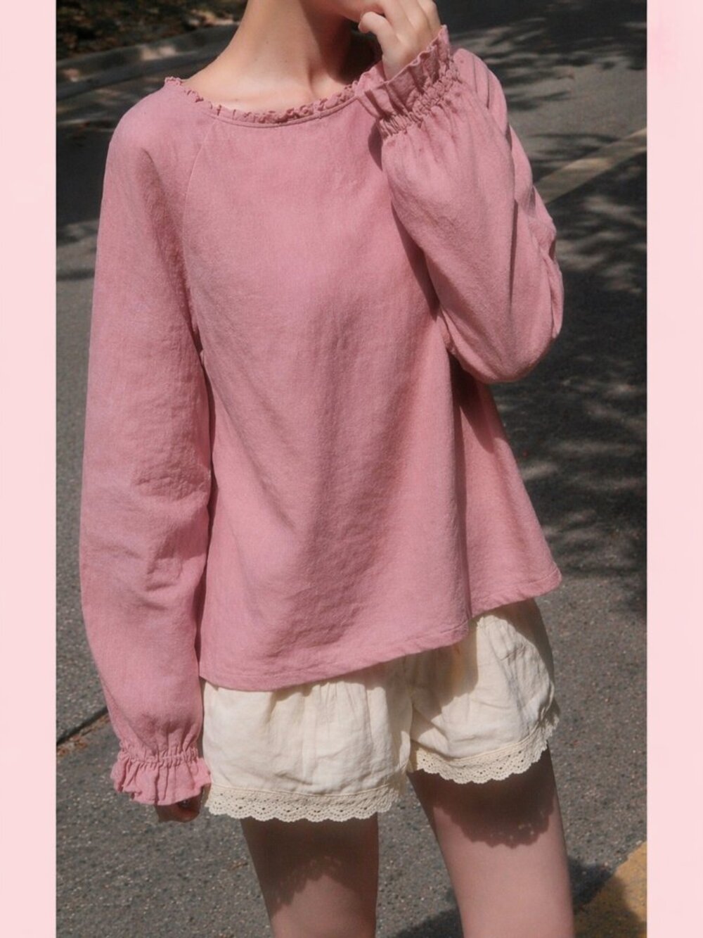 100% Linen Soft Pink Ruffle Blouse Top - Brand New with Tags